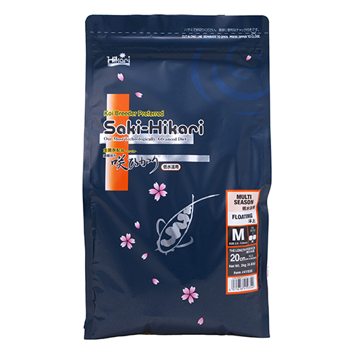Bag of Saki-Hikari Multi Season wheat-germ koi food with medium pellets—premium Hikari koi food for year-round color and growth. Size: 2kg, Pellet: Medium.