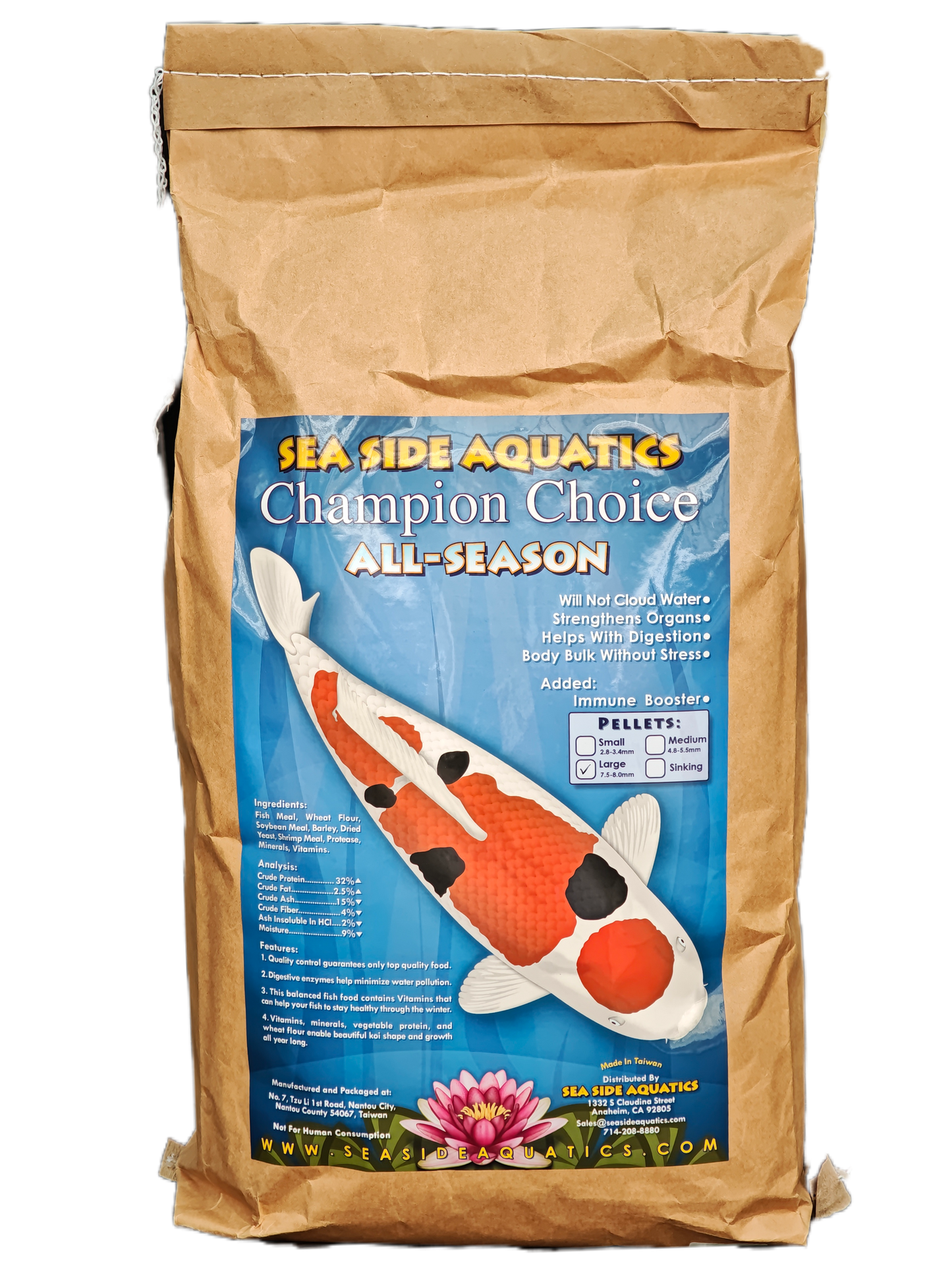 5 kg bag of Sea Side Aquatics koi fish food large pellets