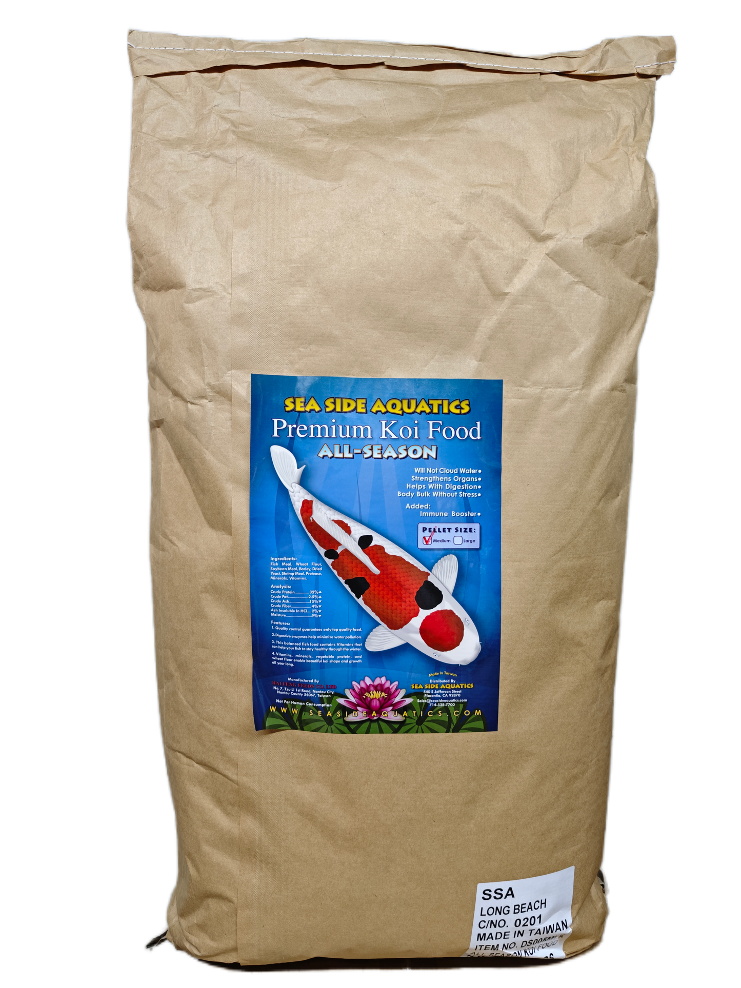20 kg bulk bag go Sea Side Aquatics koi fish food medium pellets