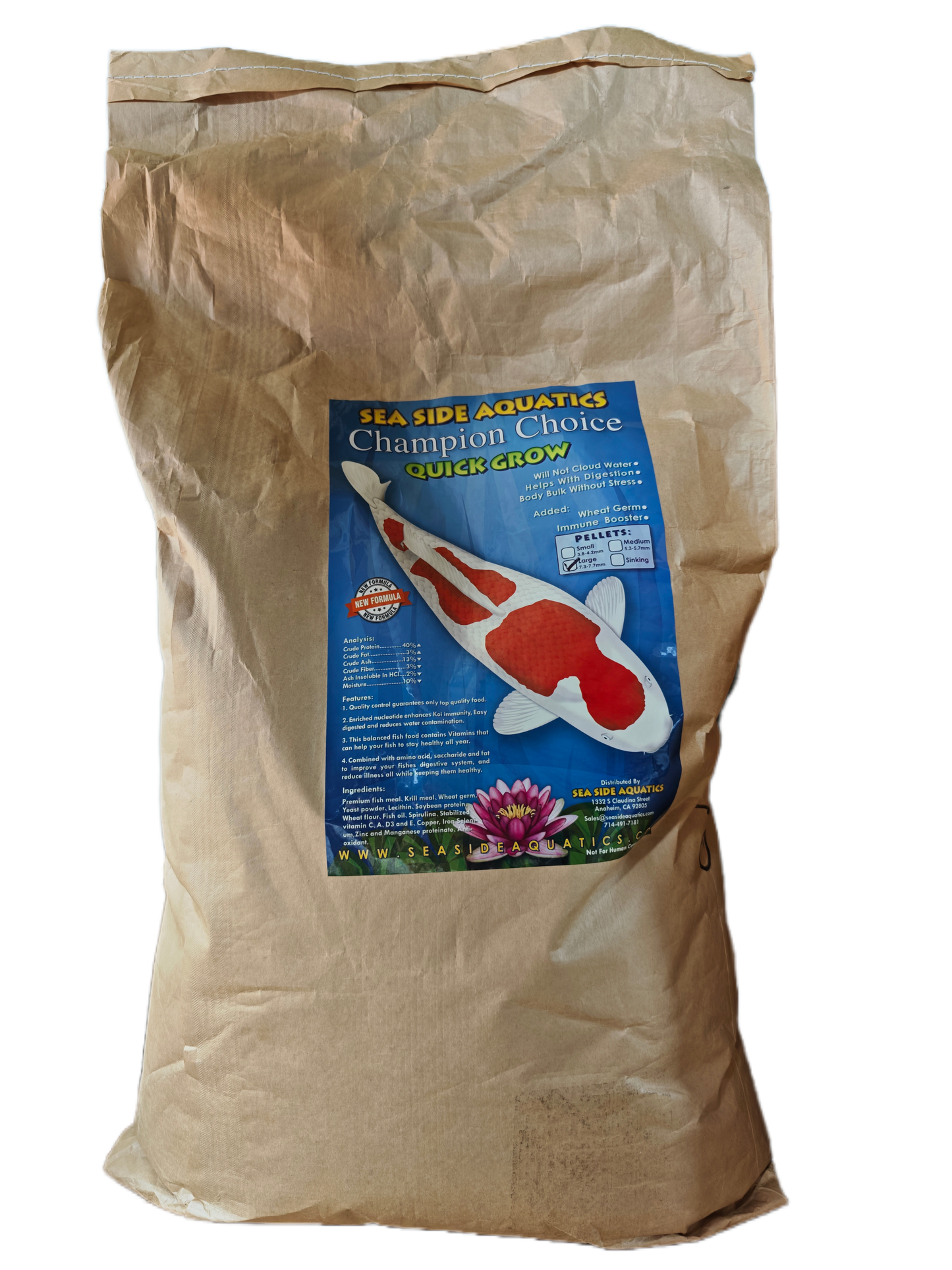 Sea Side Aquatics koi food Quick Grow large pellets 20 kg sack