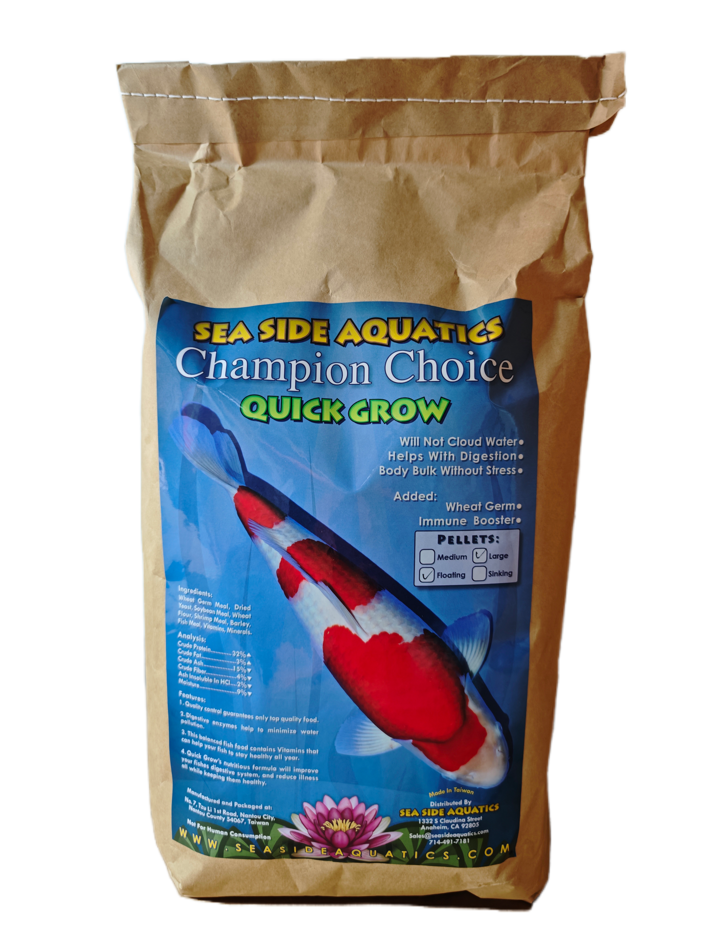 Sea Side Aquatics koi food Quick Grow large pellets 5 kg bag