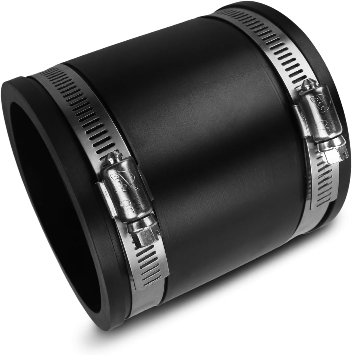 Flexible PVC Pipe Coupling with Rubber Hose Clamps, available on 1.5", 2", 3", 4" and  6"