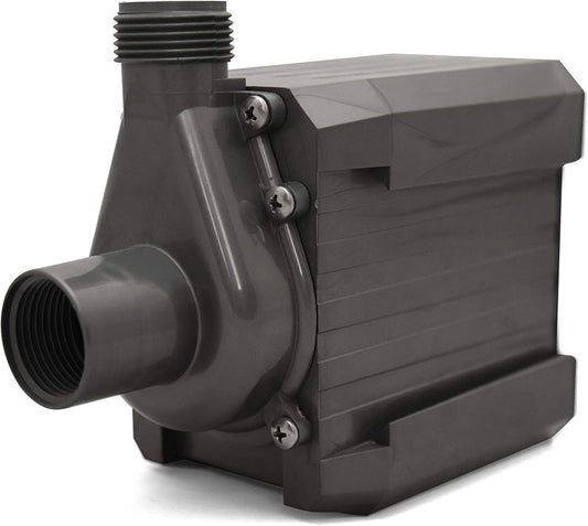 Supreme Hydro-Mag recirculating water pump, compact dark gray body with threaded intake fitting
