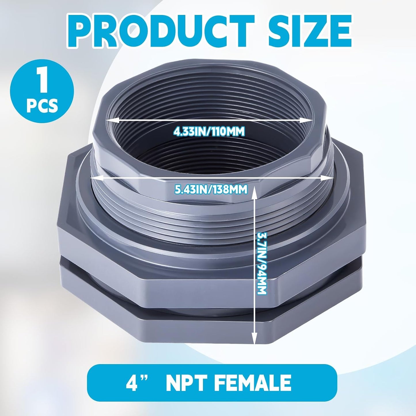 4" Heavy-Duty PVC Bulkhead Fitting with EPDM Washer