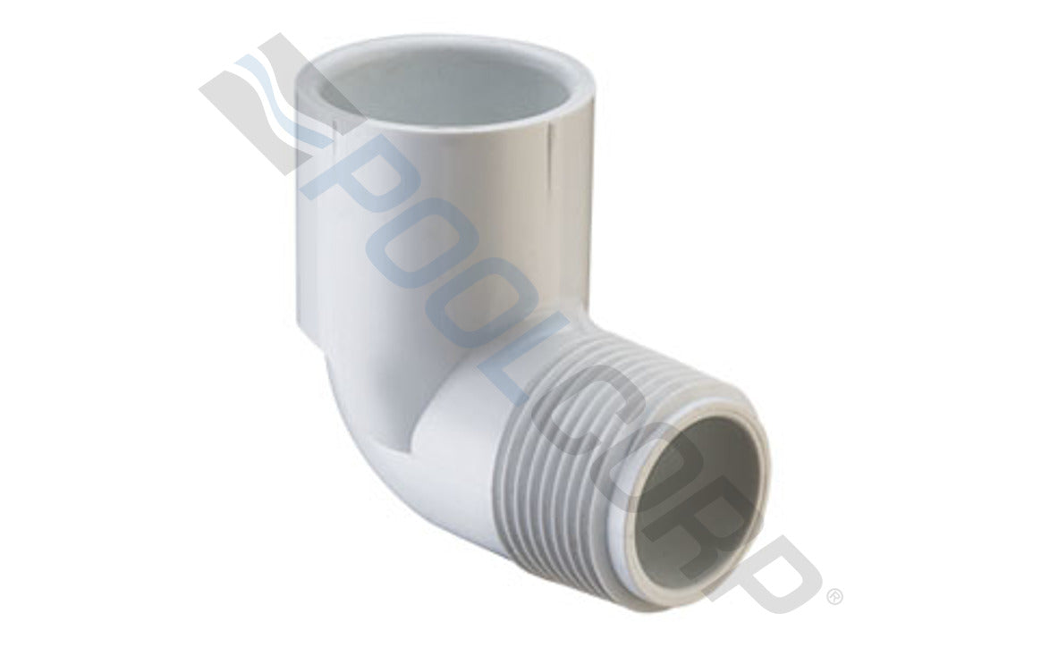 1-1/2" White SCH40 PVC 90 Degree Street Elbow MIPT x Socket