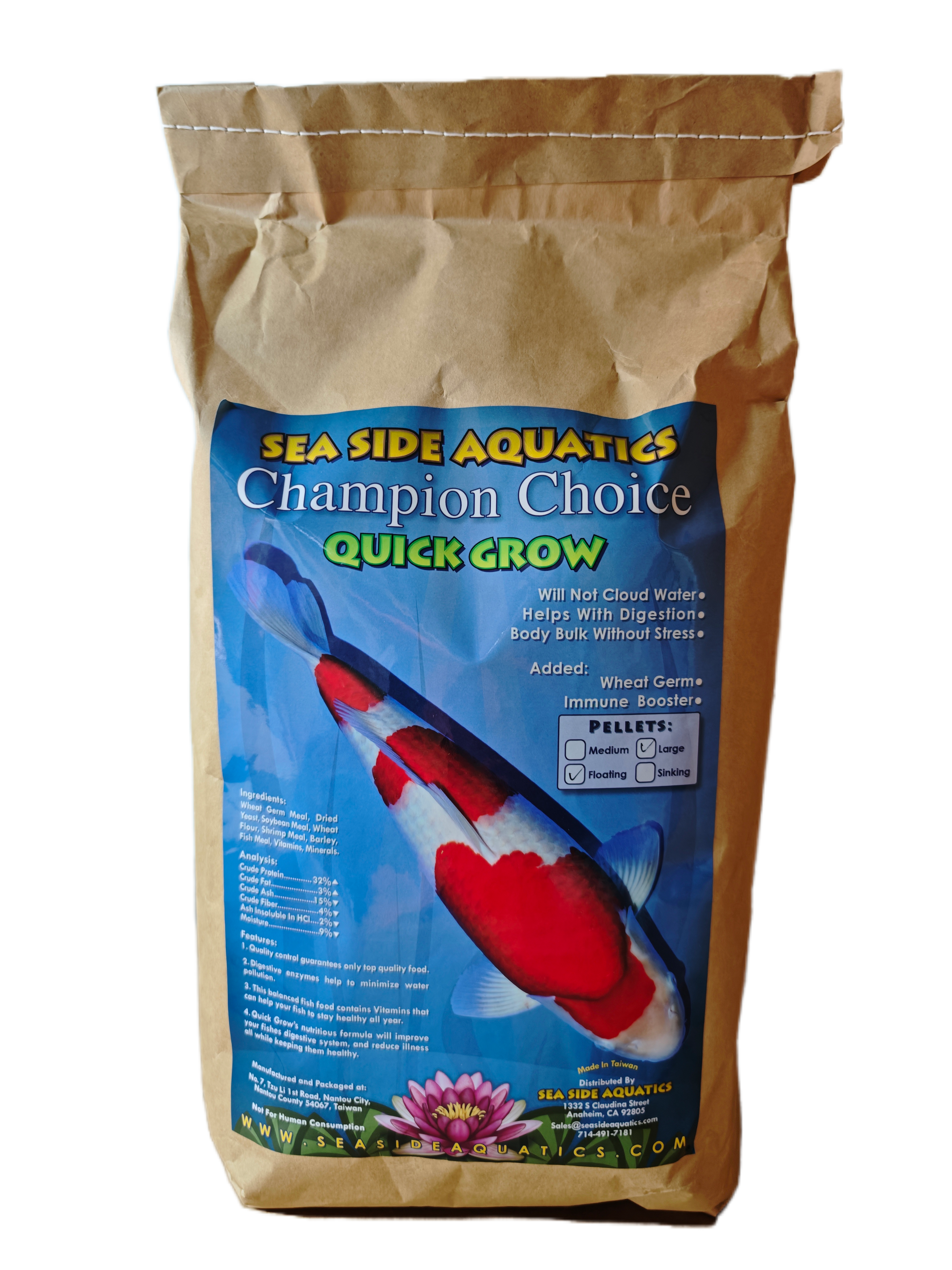 Sea Side Aquatics koi food Quick Grow large pellets 5 kg bag